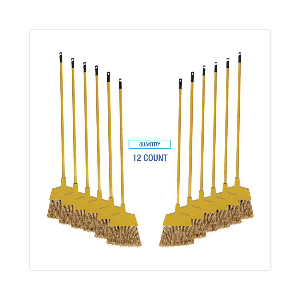 Poly Bristle Angler Broom, 53" Handle, Yellow, 12/Carton