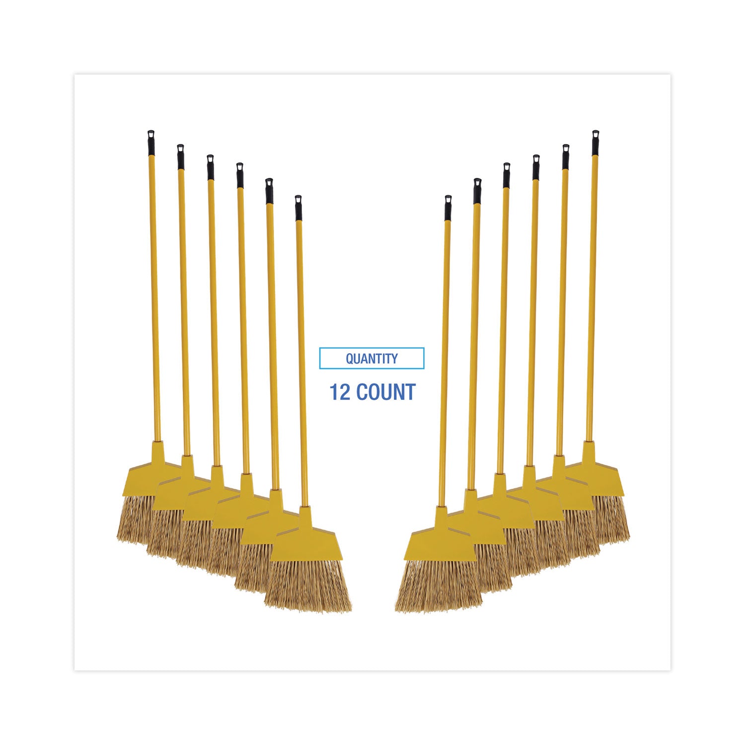Poly Bristle Angler Broom, 53" Handle, Yellow, 12/Carton