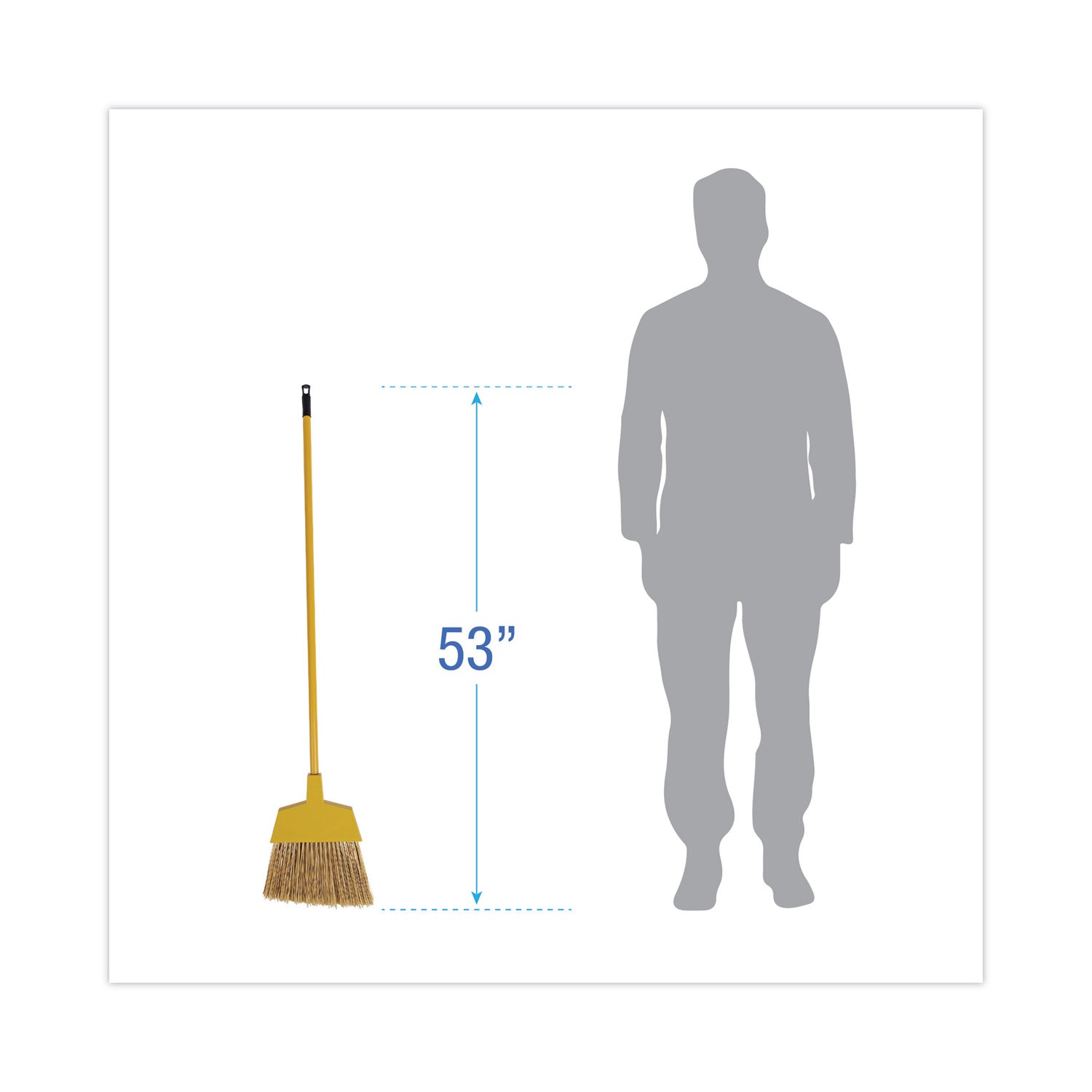 Poly Bristle Angler Broom, 53" Handle, Yellow, 12/Carton