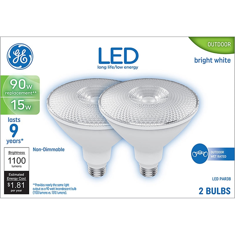 LED PAR38 Non-Dimmable Outdoor Flood Light Bulb, 15 W, Bright White, 2/Pack