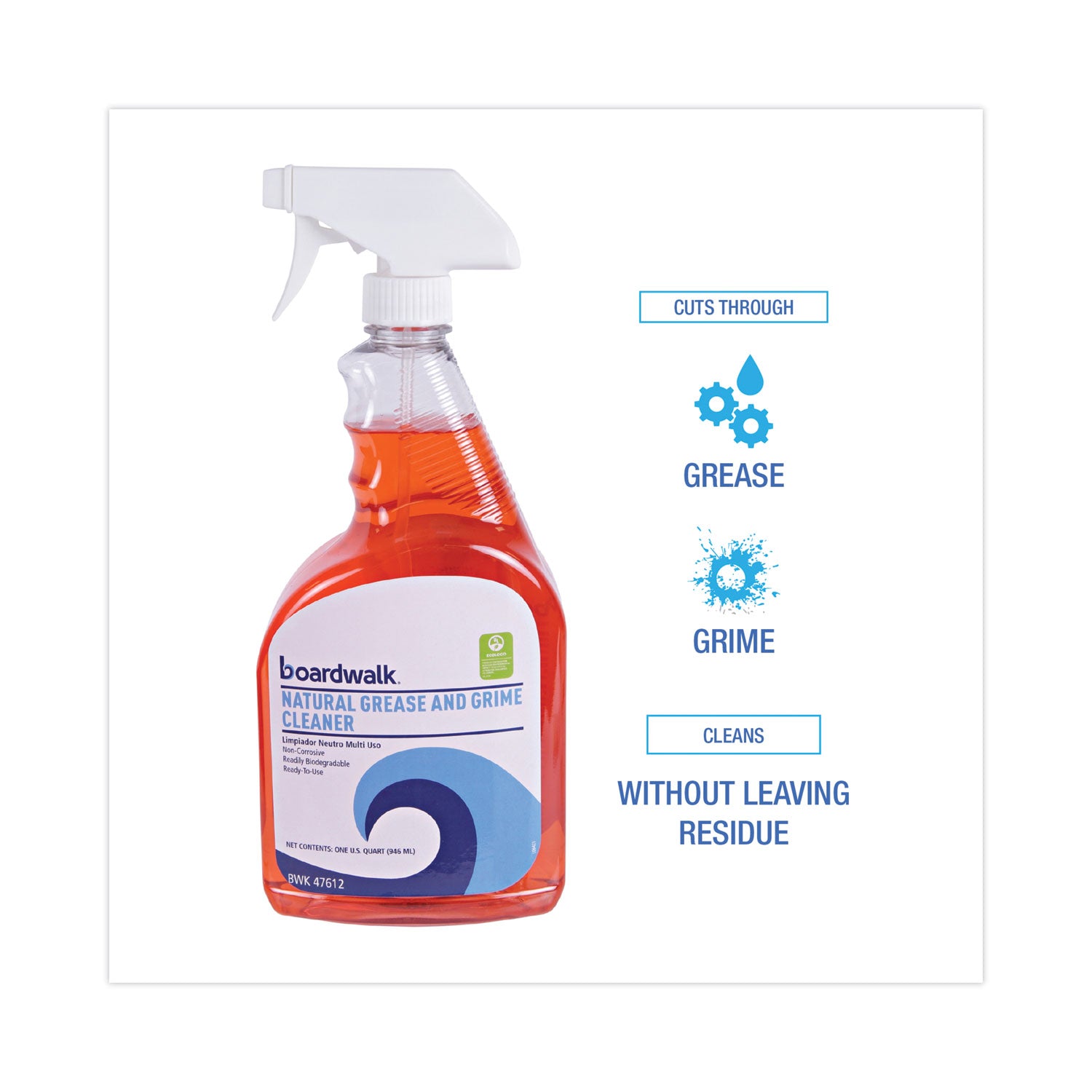 Boardwalk Green Natural Grease and Grime Cleaner, 32 oz Spray Bottle, 12/Carton