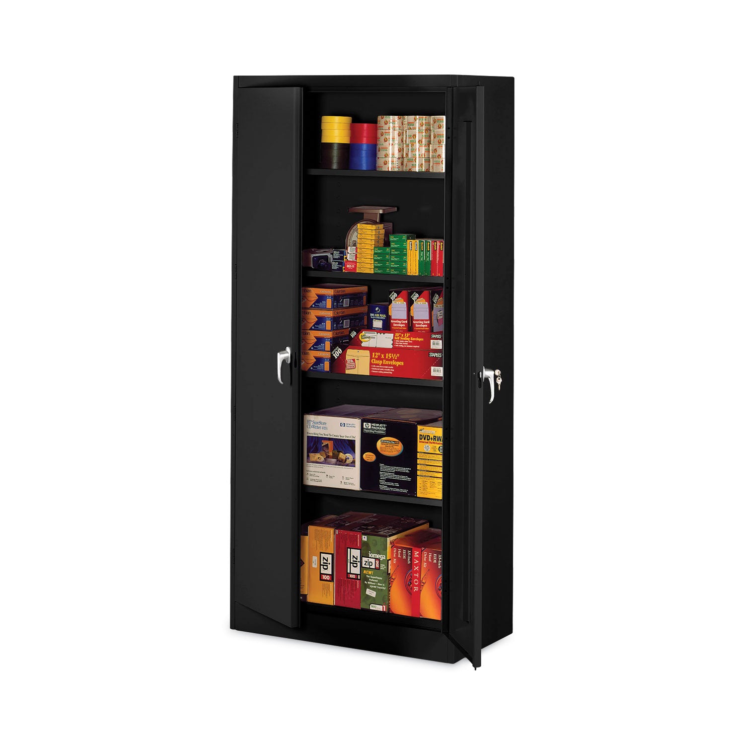 Assembled 78" High Heavy-Duty Welded Storage Cabinet, Four Adjustable Shelves, 36w x 24d, Black - 