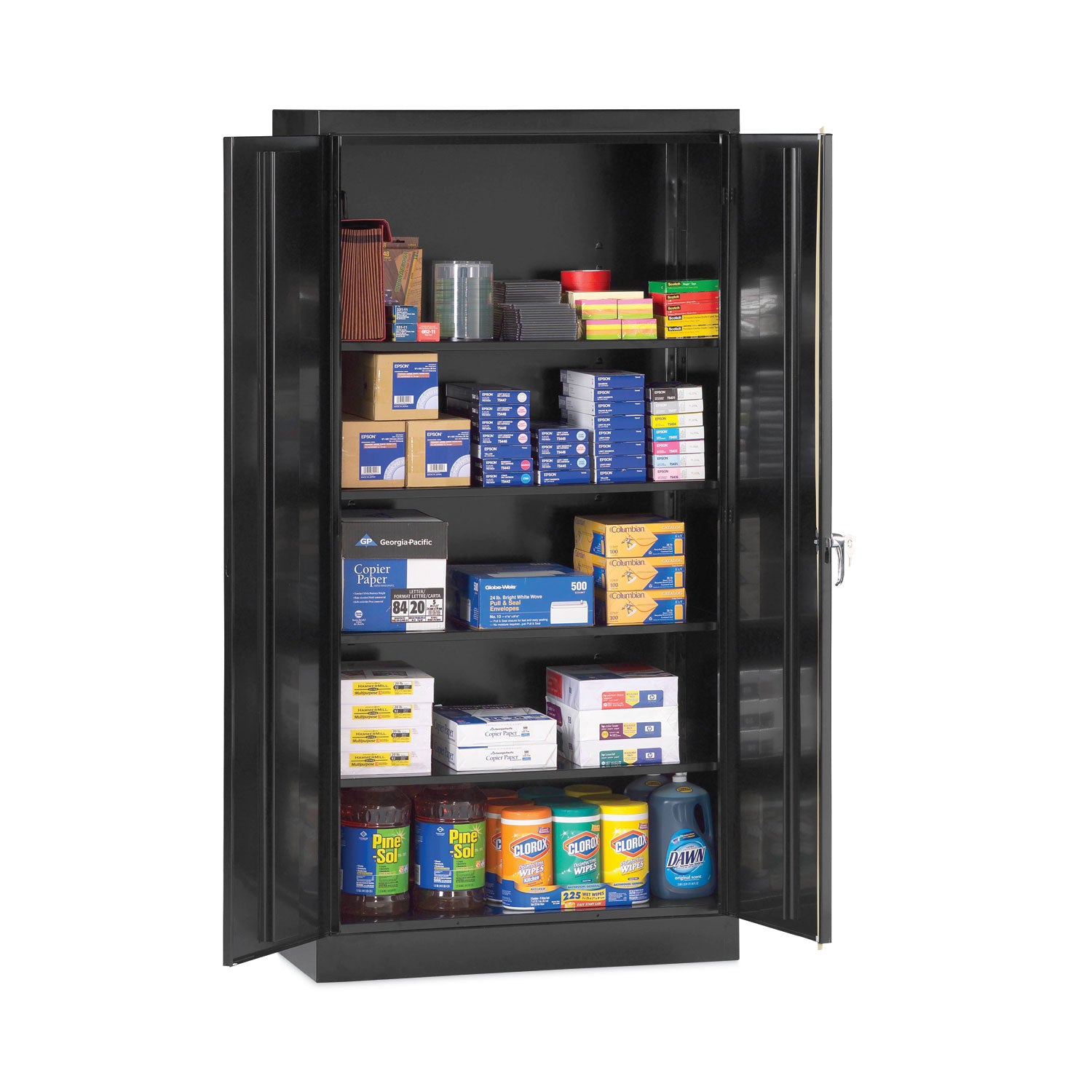 Assembled 72" High Heavy-Duty Welded Storage Cabinet, Four Adjustable Shelves, 36w x 18d, Black - 