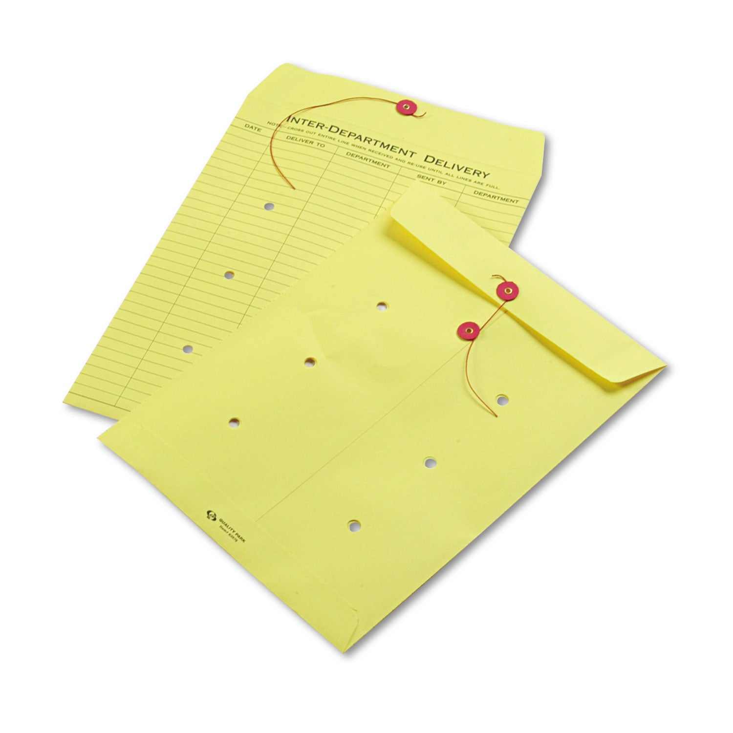 Colored Paper String and Button Interoffice Envelope, #97, One-Sided Five-Column Format, 10 x 13, Yellow, 100/Box - 