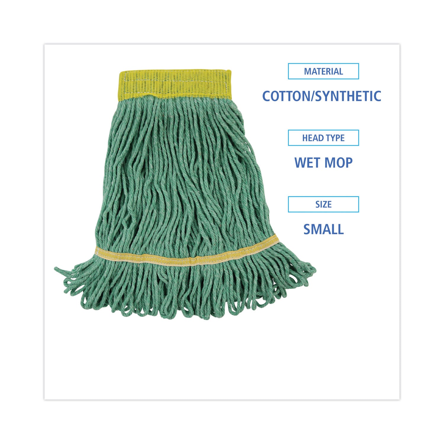 Super Loop Wet Mop Head, Cotton/Synthetic Fiber, 5" Headband, Small Size, Green, 12/Carton - 