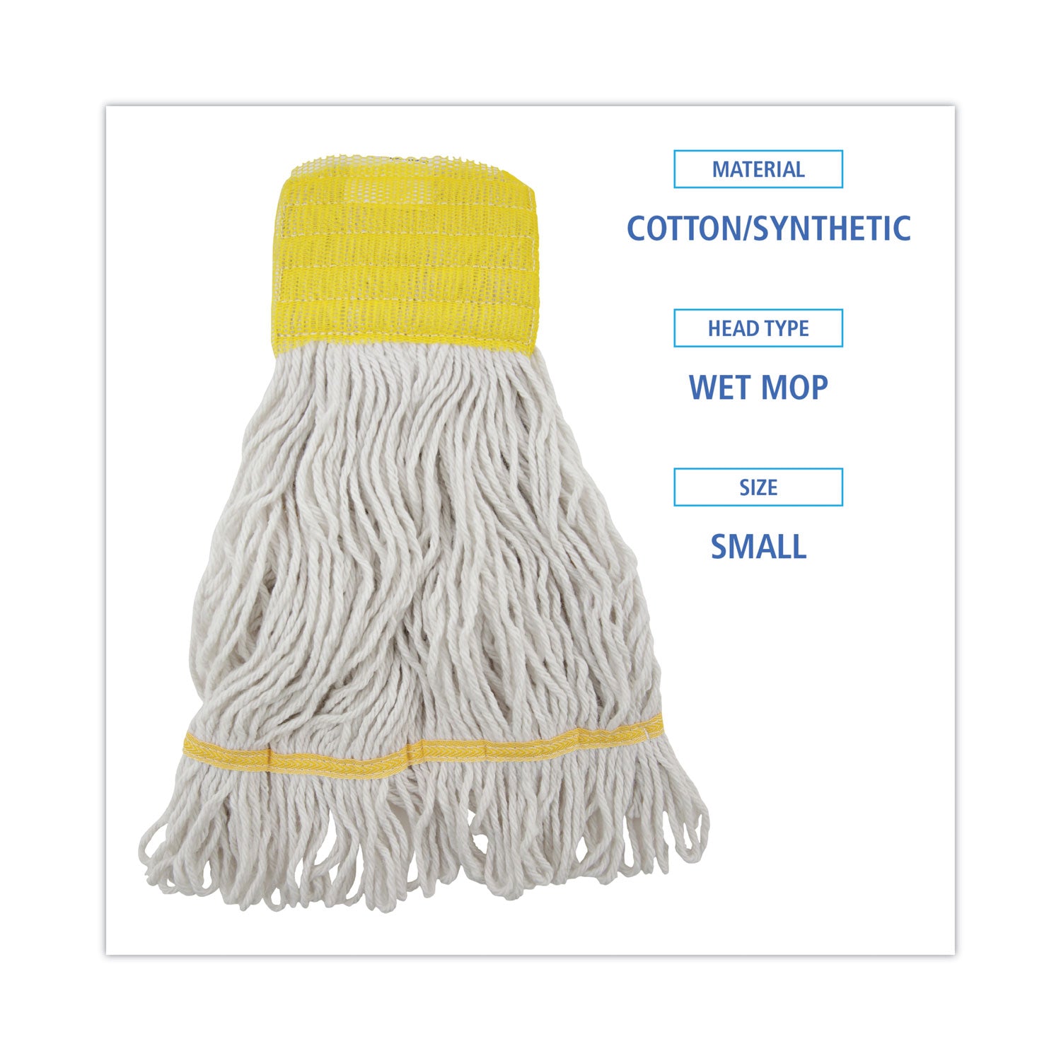 Super Loop Wet Mop Head, Cotton/Synthetic Fiber, 5" Headband, Small Size, White, 12/Carton - 