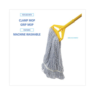 Mop Head, Floor Finish, Narrow, Rayon/Polyester, Medium, White/Blue, 12/Carton