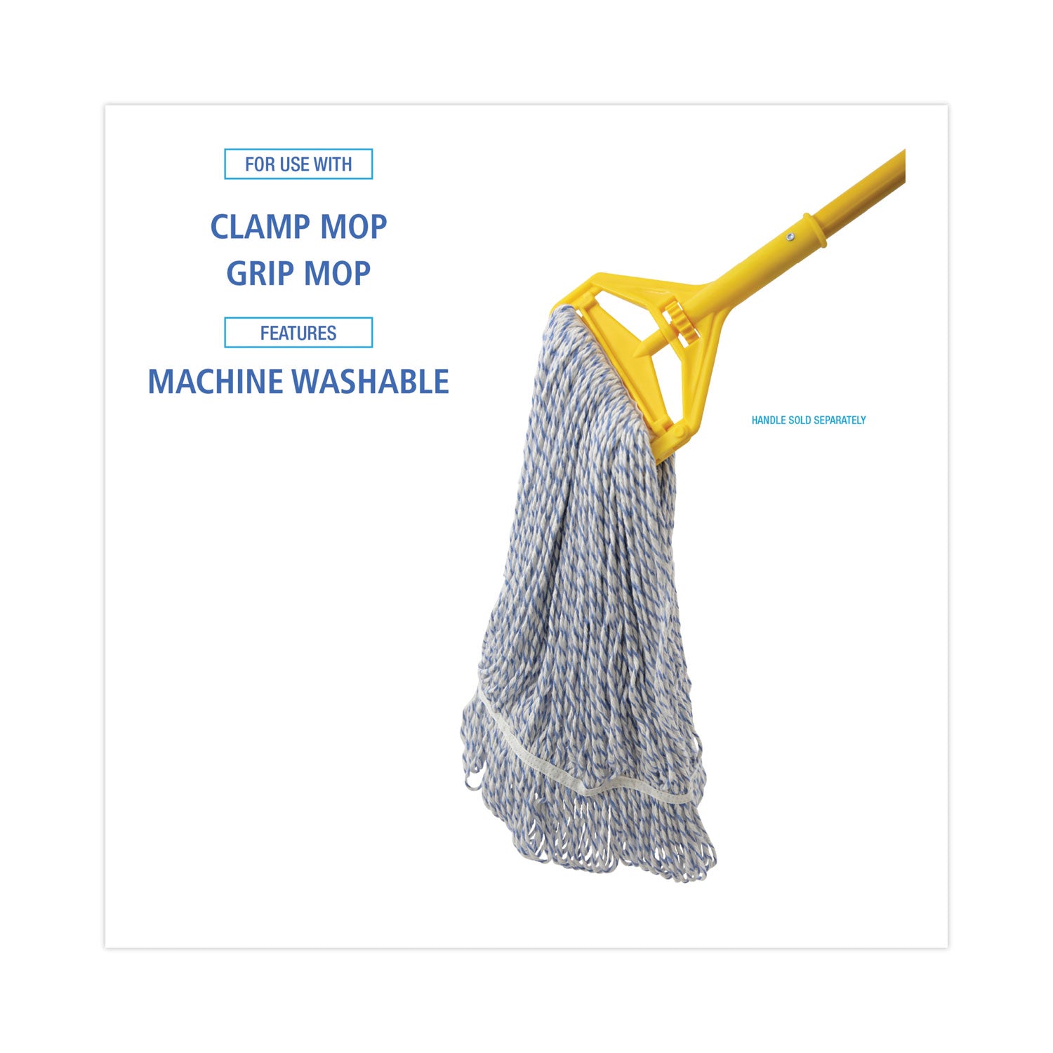 Mop Head, Floor Finish, Narrow, Rayon/Polyester, Medium, White/Blue, 12/Carton