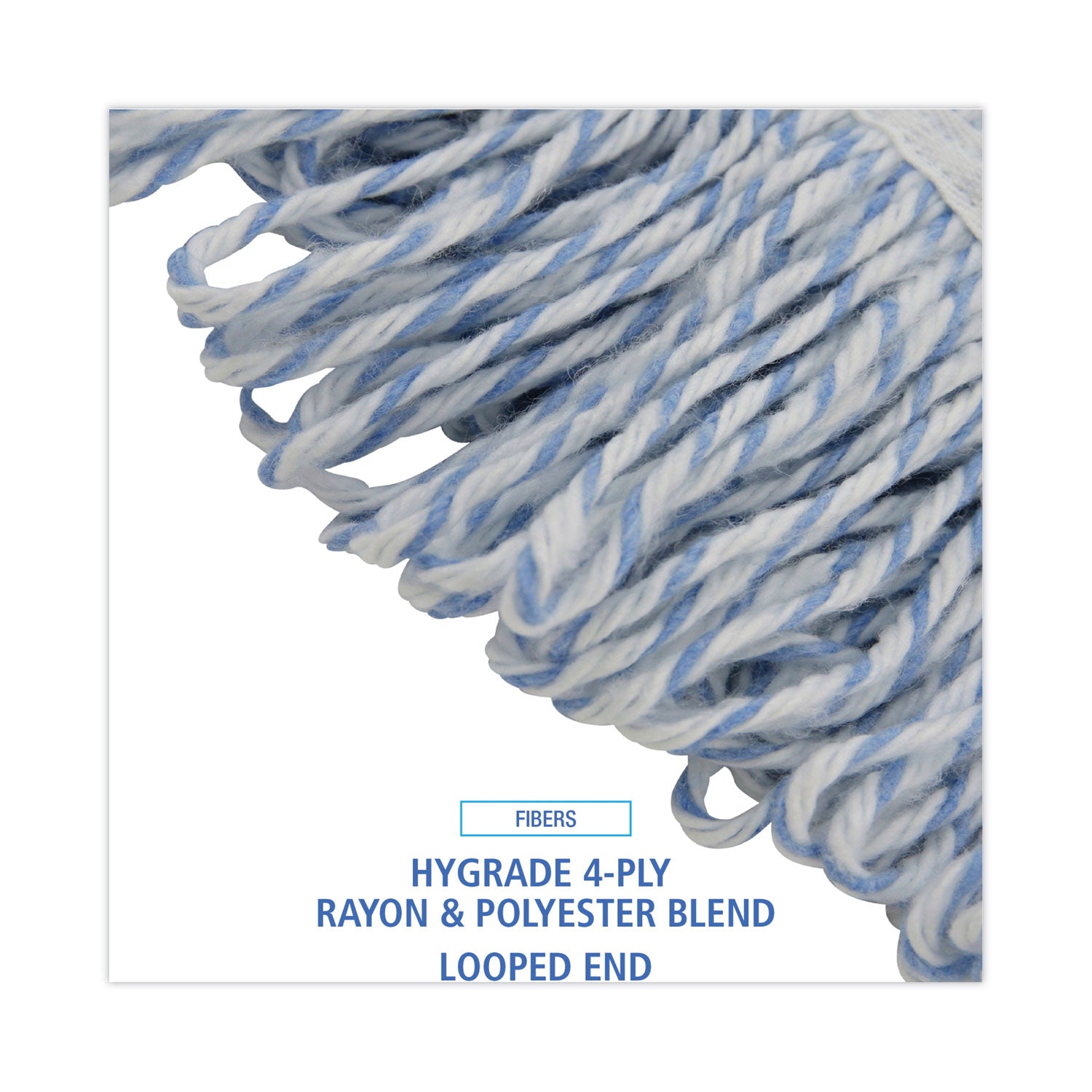 Mop Head, Floor Finish, Narrow, Rayon/Polyester, Medium, White/Blue, 12/Carton