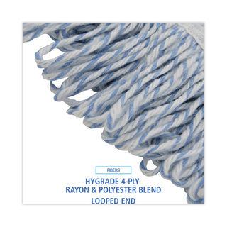 Mop Head, Floor Finish, Narrow, Rayon/Polyester, Medium, White/Blue, 12/Carton