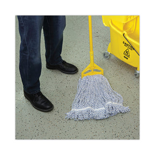 Mop Head, Floor Finish, Narrow, Rayon/Polyester, Medium, White/Blue, 12/Carton