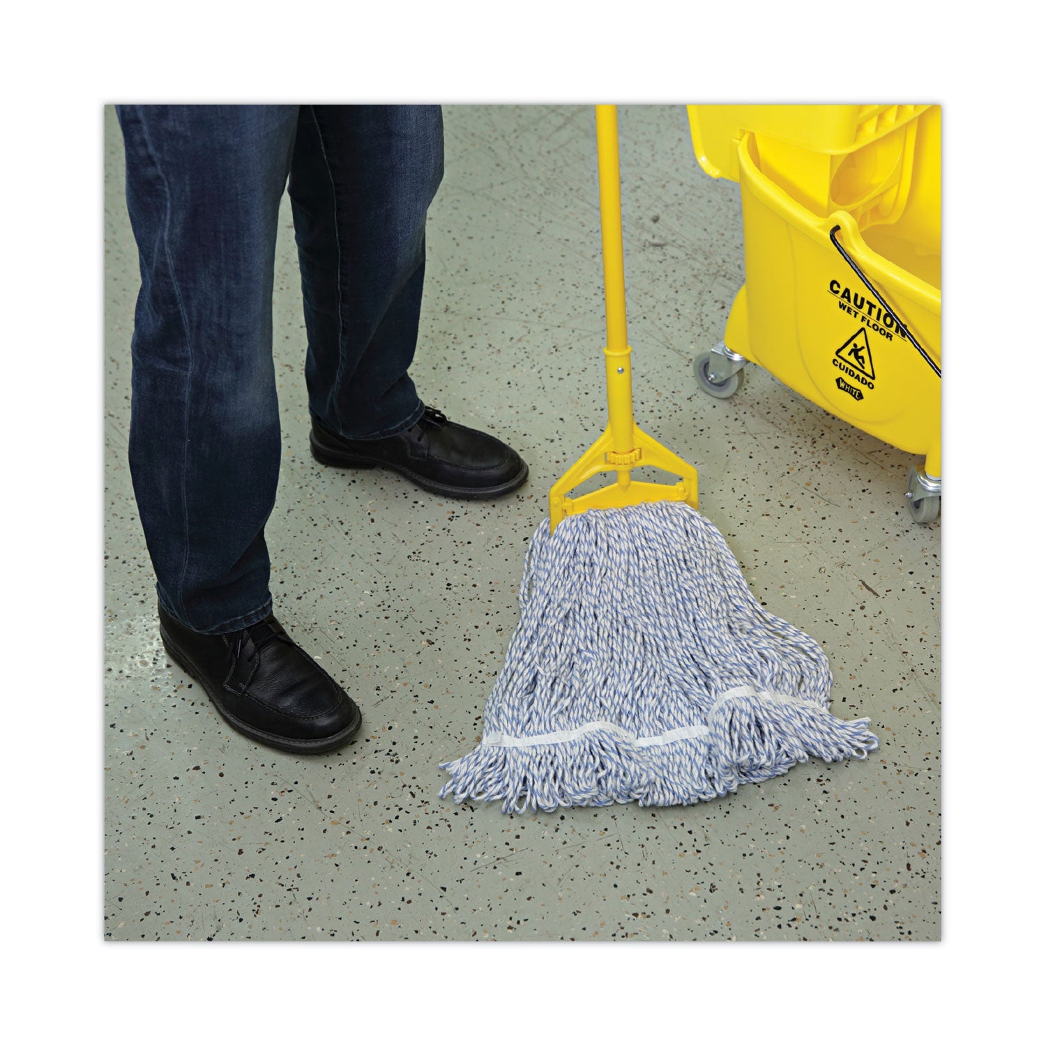Mop Head, Floor Finish, Narrow, Rayon/Polyester, Medium, White/Blue, 12/Carton