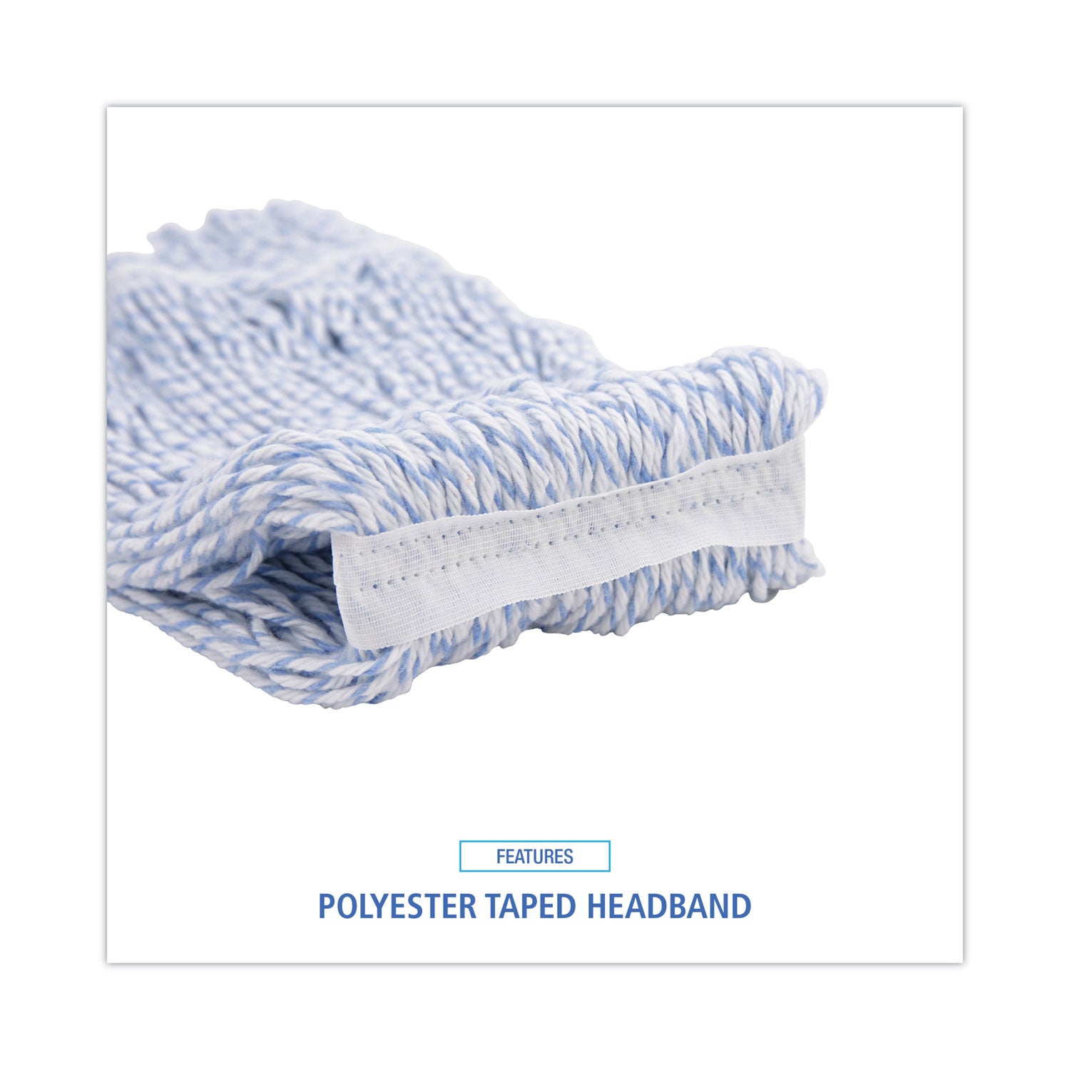 Mop Head, Floor Finish, Narrow, Rayon/Polyester, Medium, White/Blue, 12/Carton