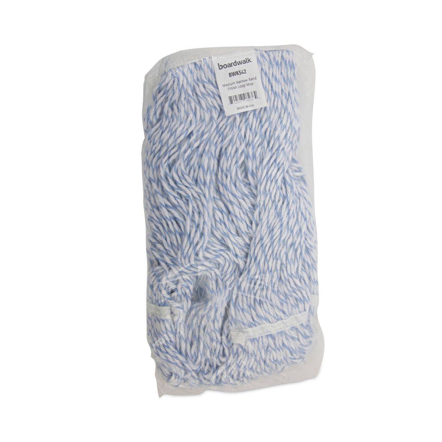 Mop Head, Floor Finish, Narrow, Rayon/Polyester, Medium, White/Blue, 12/Carton