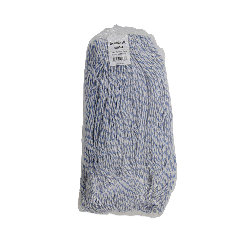 Mop Head, Floor Finish, Narrow, Rayon/Polyester, Large, White/Blue, 12/Carton