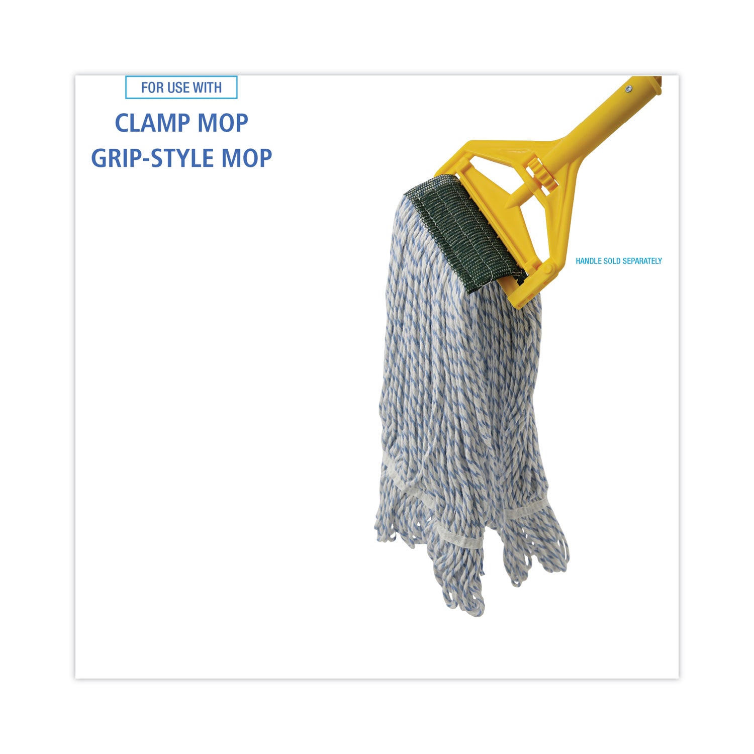 Mop Head, Floor Finish, Wide, Rayon/Polyester, Medium, White/Blue, 12/Carton