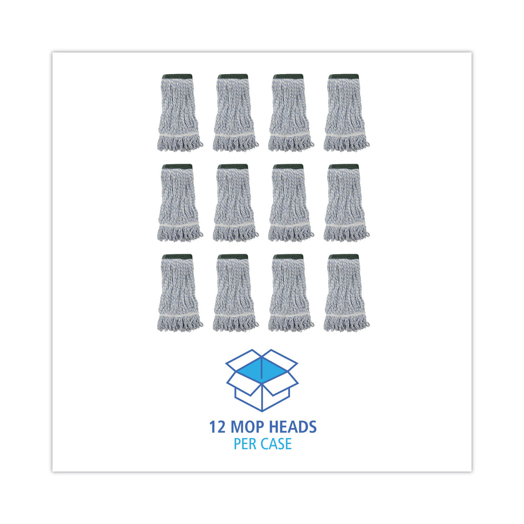 Mop Head, Floor Finish, Wide, Rayon/Polyester, Medium, White/Blue, 12/Carton