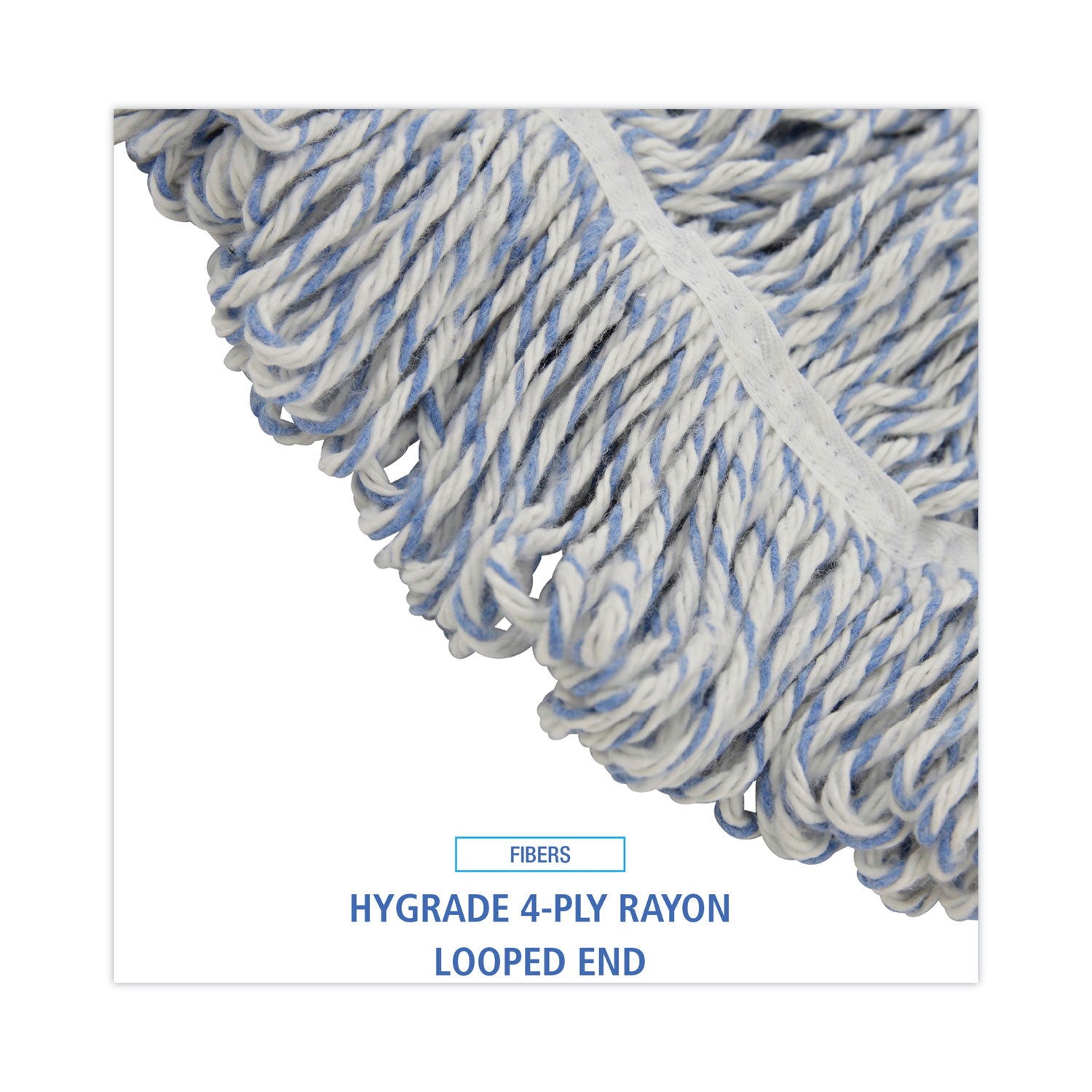 Mop Head, Floor Finish, Wide, Rayon/Polyester, Large, White/Blue, 12/Carton