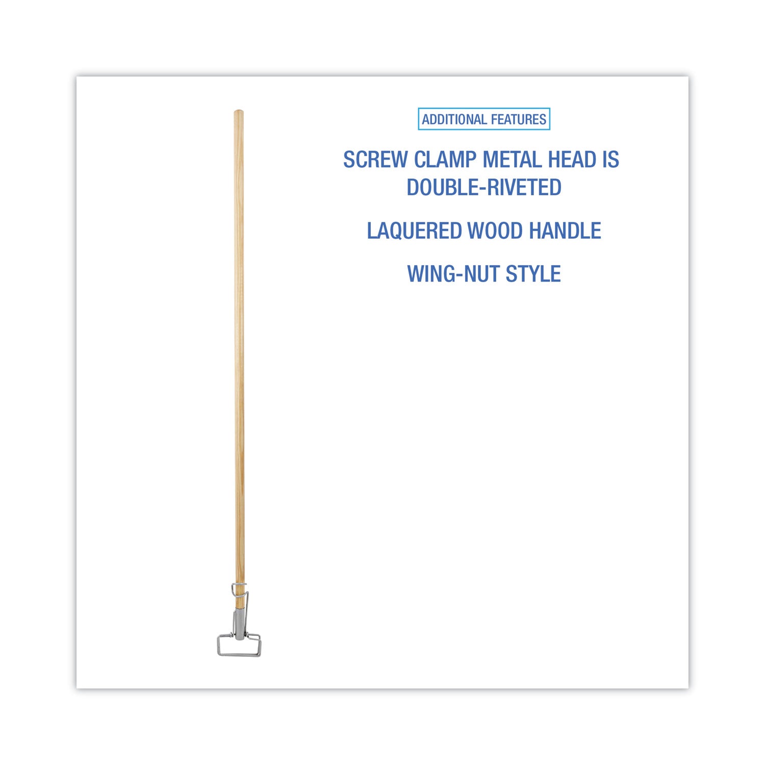 Spring Grip Metal Head Mop Handle for Most Mop Heads, Wood, 60", Natural