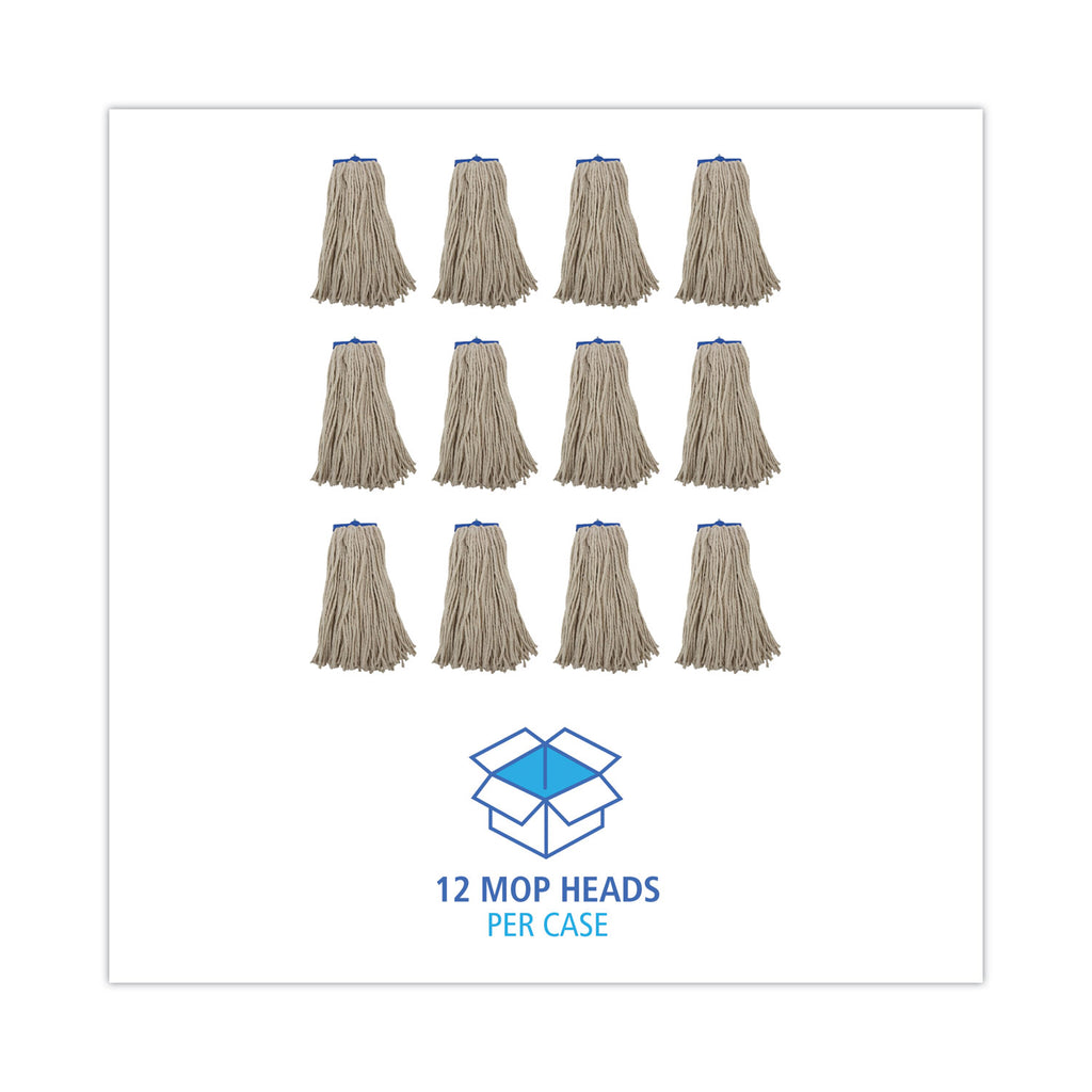 Cut-End Lie-Flat Wet Mop Head, Cotton, 16oz, White, 12/Carton