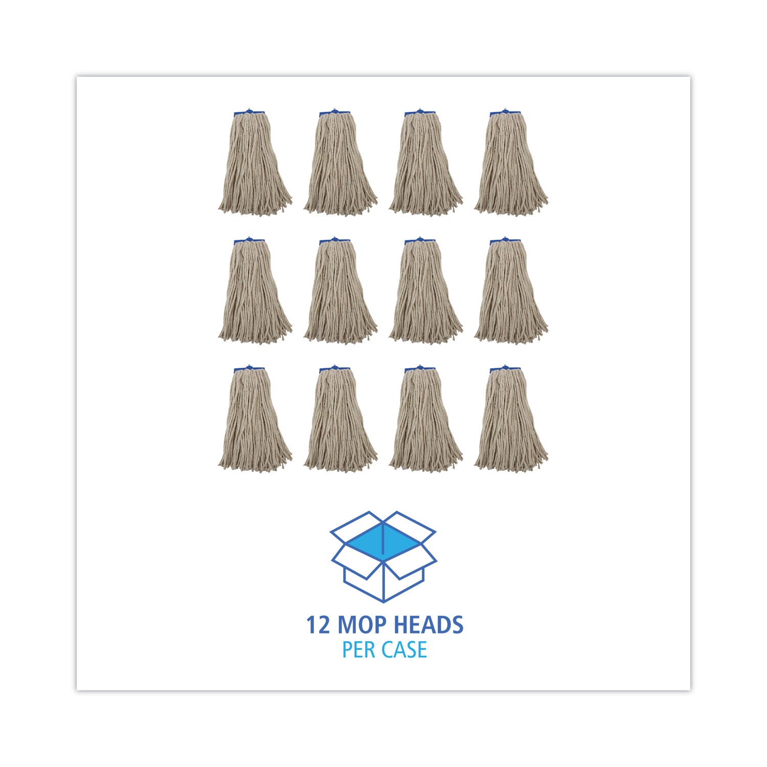 Cut-End Lie-Flat Wet Mop Head, Cotton, 16oz, White, 12/Carton