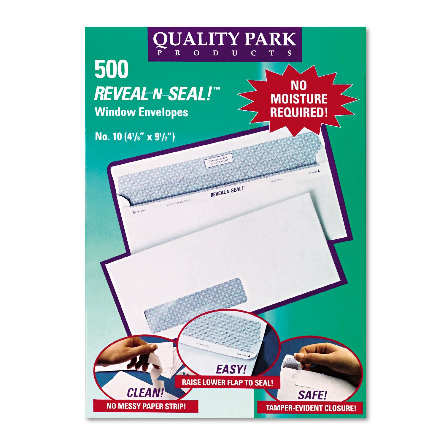 Reveal-N-Seal Security-Tint Envelope, Address Window, #10, Commercial Flap, Self-Adhesive Closure, 4.13 x 9.5, White, 500/Box - 