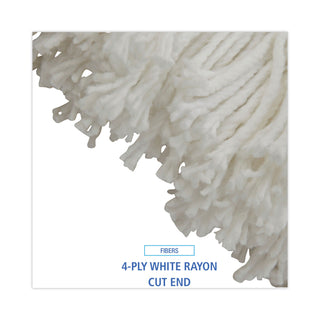 Cut-End Lie-Flat Wet Mop Head, Rayon, 16oz, White, 12/Carton
