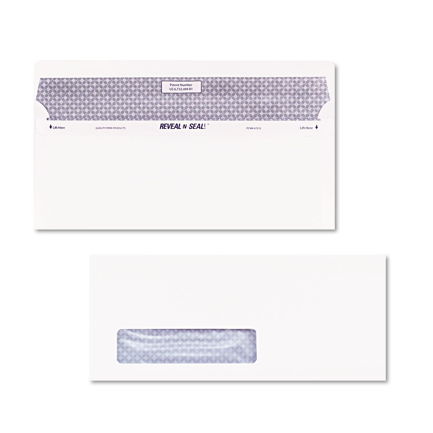 Reveal-N-Seal Security-Tint Envelope, Address Window, #10, Commercial Flap, Self-Adhesive Closure, 4.13 x 9.5, White, 500/Box - 