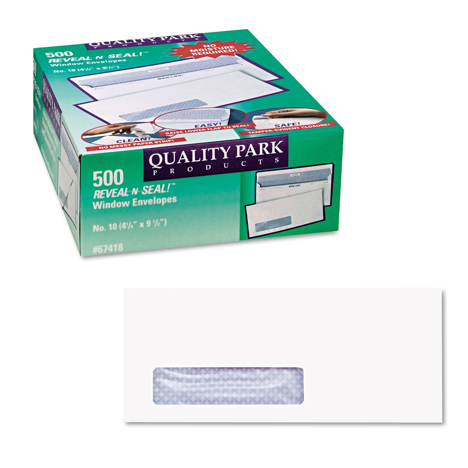 Reveal-N-Seal Security-Tint Envelope, Address Window, #10, Commercial Flap, Self-Adhesive Closure, 4.13 x 9.5, White, 500/Box - 