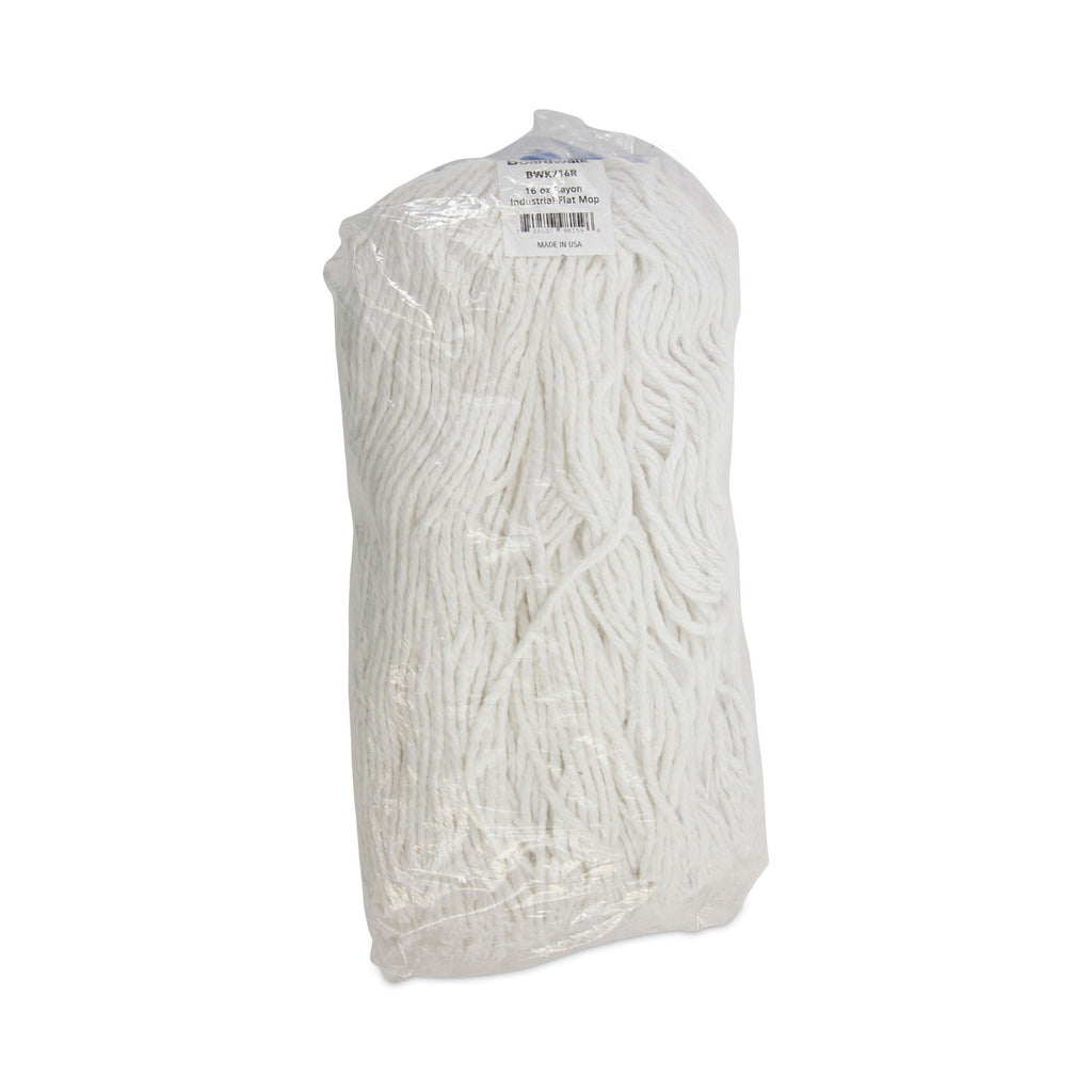Cut-End Lie-Flat Wet Mop Head, Rayon, 16oz, White