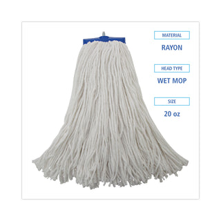 Mop Head, Economical Lie-Flat Head, Rayon Fiber, 20oz, White, 12/Carton