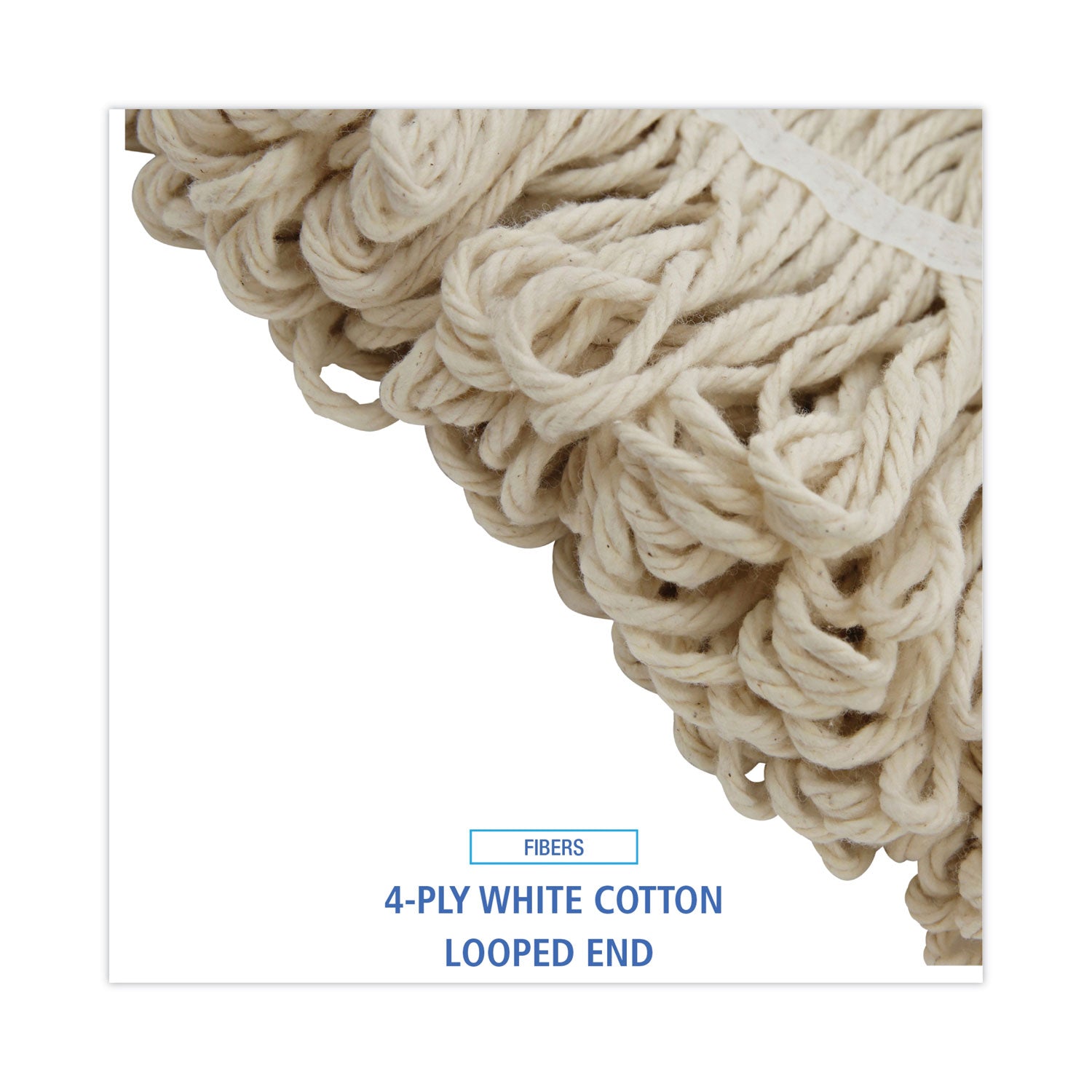 Mop Head, Lie-Flat Head, Cotton Fiber, 24 oz, White, 12/Carton - 