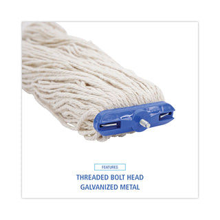 Mop Head, Lie-Flat Head, Cotton Fiber, 24 oz, White, 12/Carton