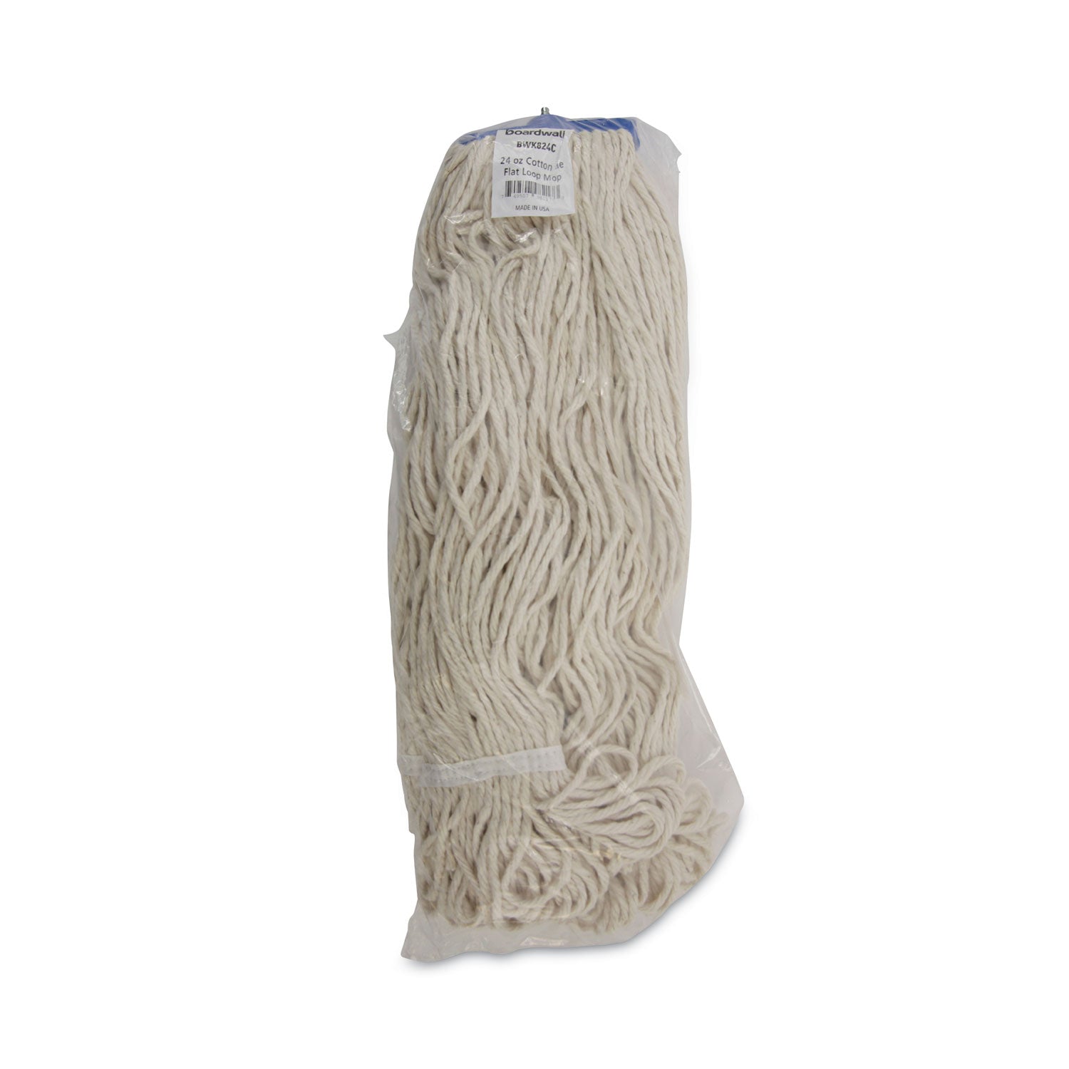 Mop Head, Lie-Flat Head, Cotton Fiber, 24 oz, White, 12/Carton - 