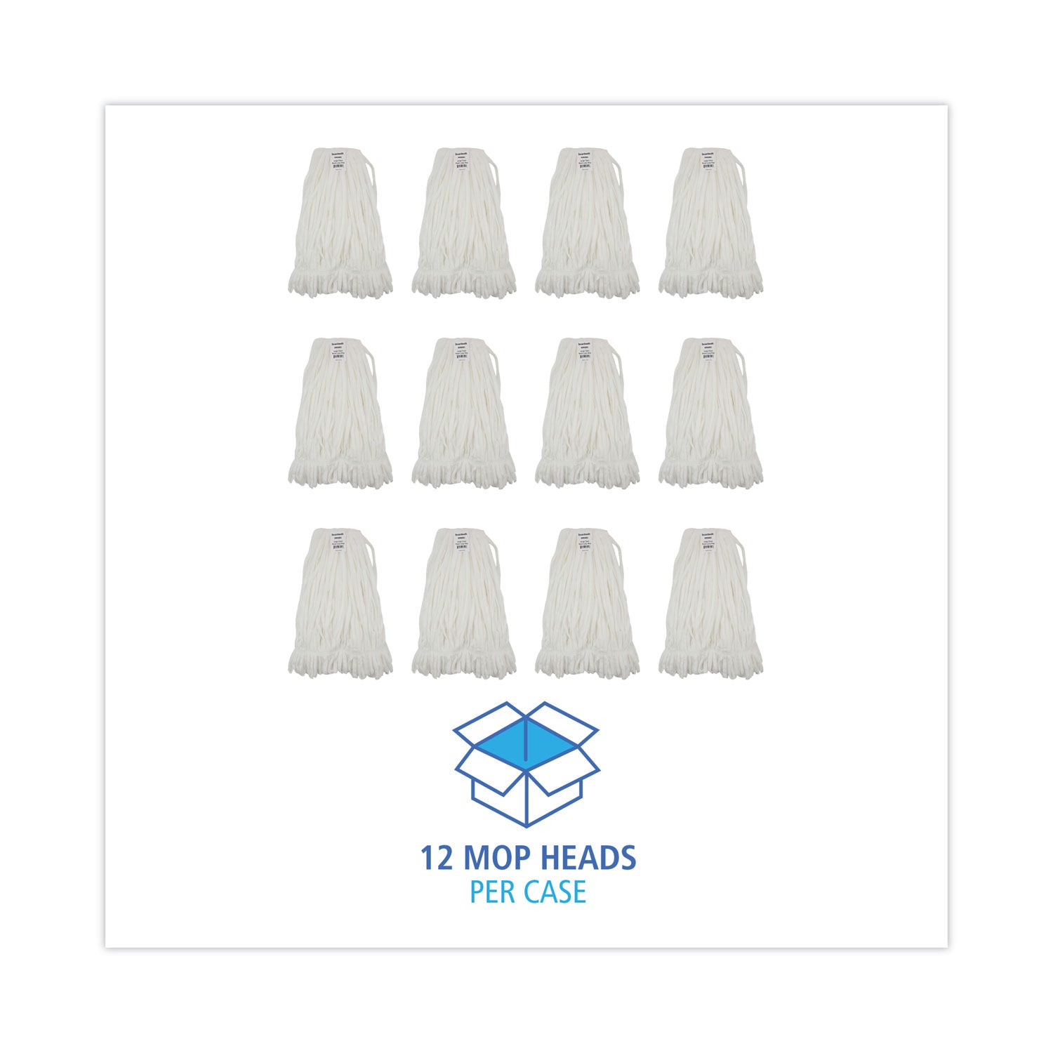 Mop Head, Looped, Enviro Clean With Tailband, Large, White, 12/Carton