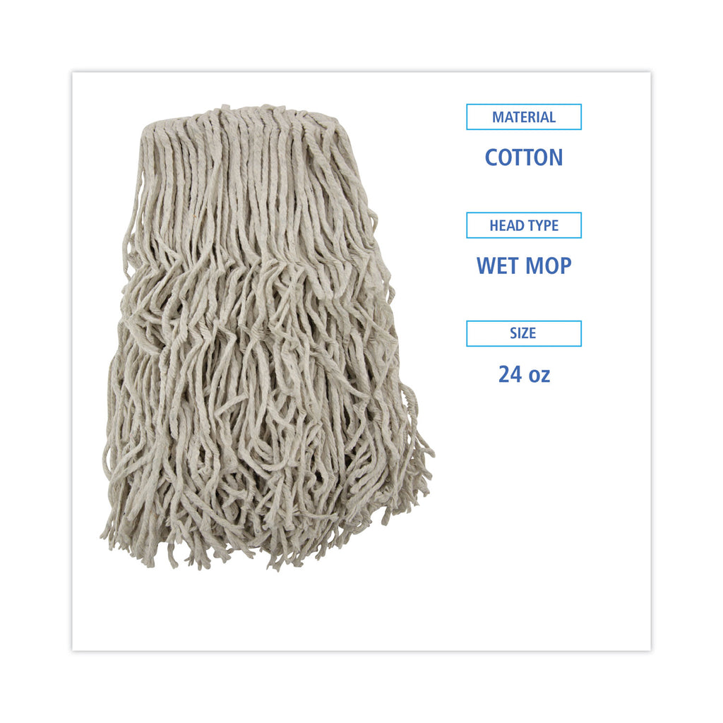 Banded Cotton Mop Heads, 24oz, White, 12/Carton