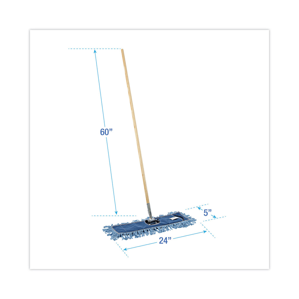 Dry Mopping Kit, 24 x 5 Blue Synthetic Head, 60" Natural Wood/Metal Handle