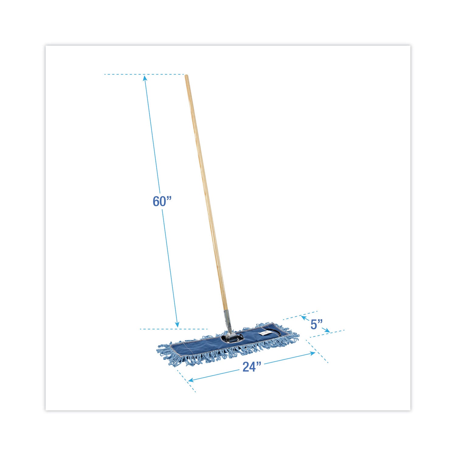 Dry Mopping Kit, 24 x 5 Blue Synthetic Head, 60" Natural Wood/Metal Handle