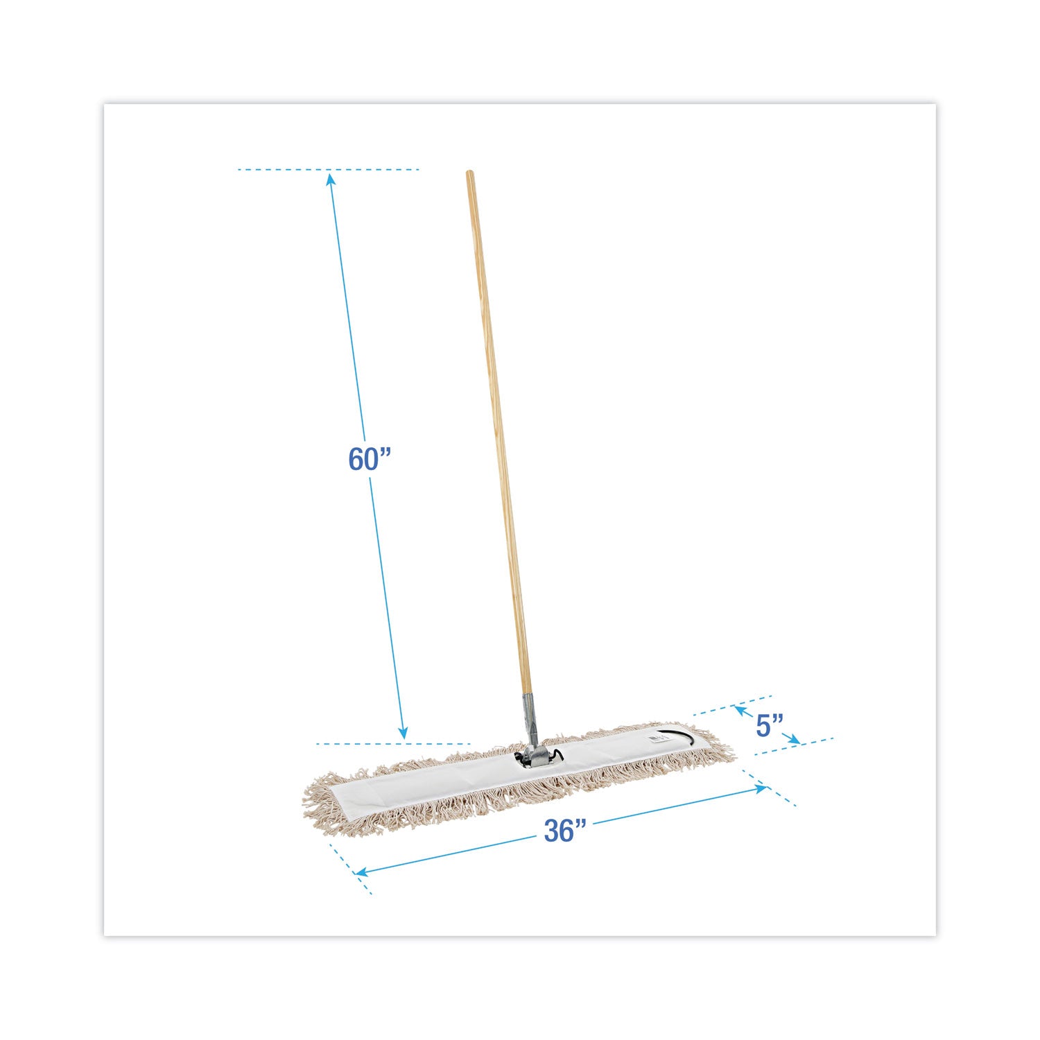 Cotton Dry Mopping Kit, 36 x 5 Natural Cotton Head, 60" Natural Wood Handle