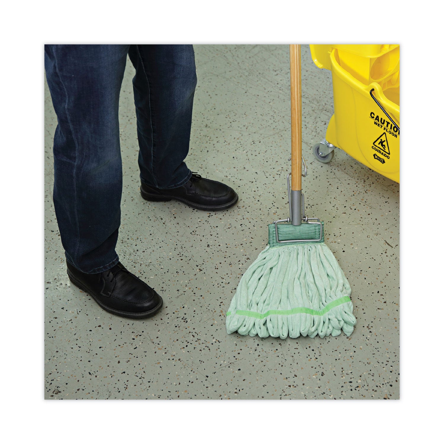 Microfiber Looped-End Wet Mop Heads, Medium, Green, 12/Carton - 