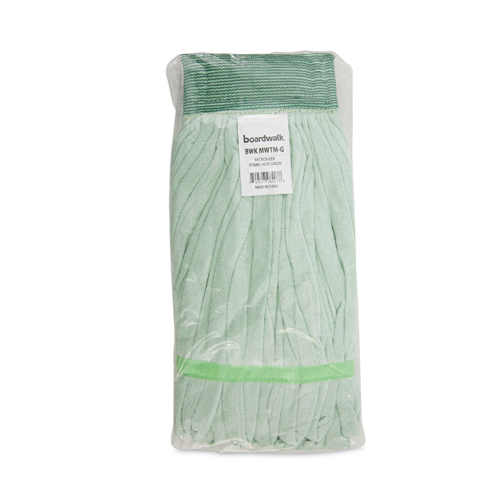 Microfiber Looped-End Wet Mop Heads, Medium, Green, 12/Carton
