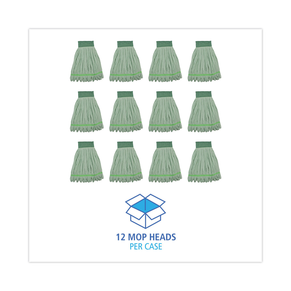 Microfiber Looped-End Wet Mop Heads, Medium, Green, 12/Carton