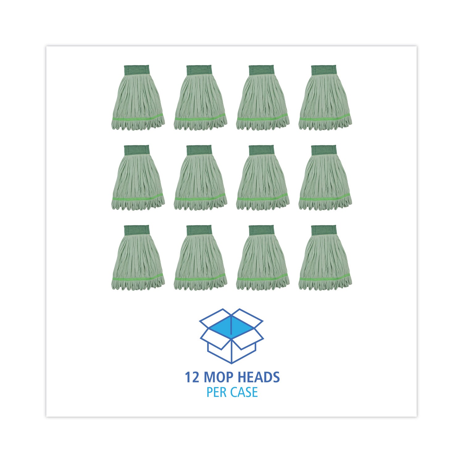 Microfiber Looped-End Wet Mop Heads, Medium, Green, 12/Carton
