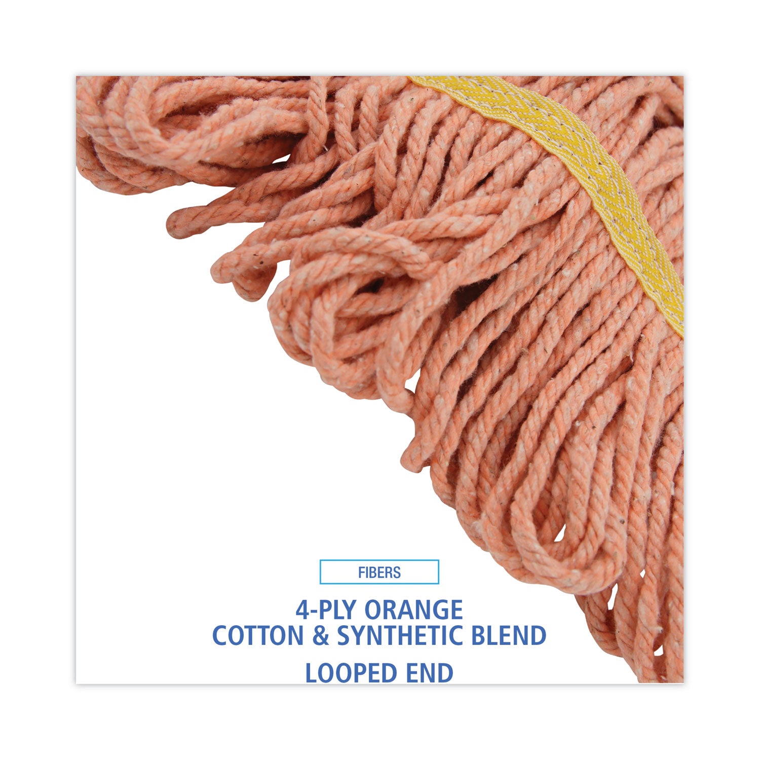Super Loop Wet Mop Head, Cotton/Synthetic Fiber, 5" Headband, Small Size, Orange, 12/Carton - 