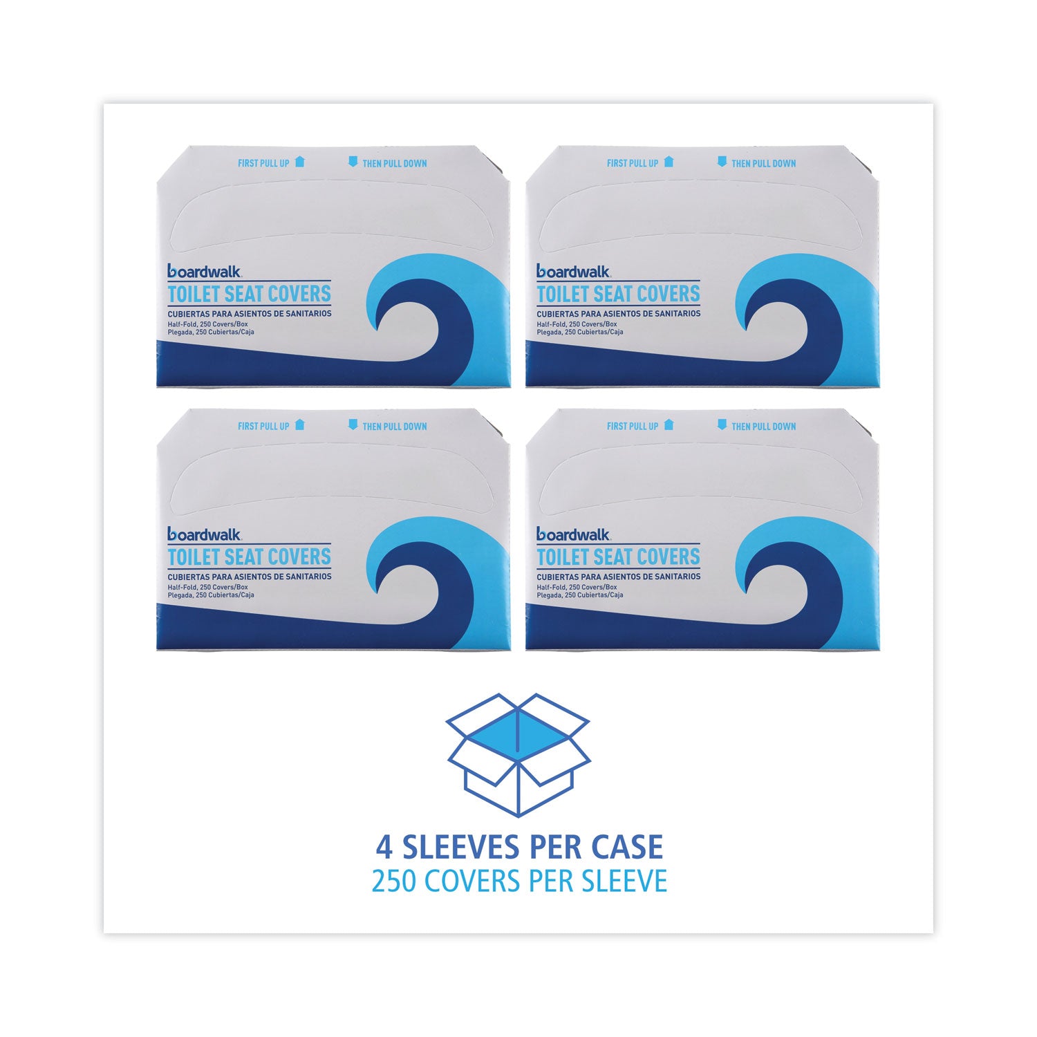 Premium Half-Fold Toilet Seat Covers, 14.17 x 16.73, White, 250 Covers/Sleeve, 4 Sleeves/Carton