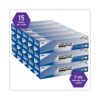 Kimwipes Delicate Task Wipers, 3-Ply, 11.8 x 11.8, Unscented, White, 100/Box, 15 Boxes/Carton - 