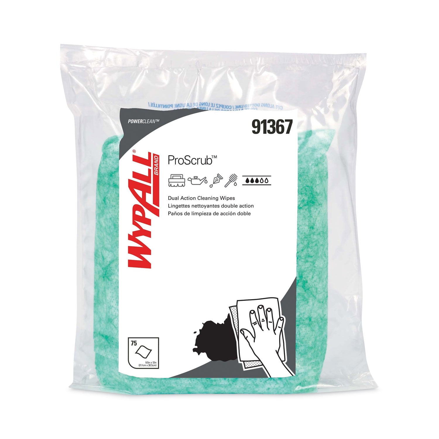 Wypall PowerClean ProScrub Heavy Duty Wet Towels - Orange Citrus Scent - 12" Length x 9.50" Width - 75 / Bag - 450 / Carton - Alcohol-free, Pre-moistened, Soft - Green