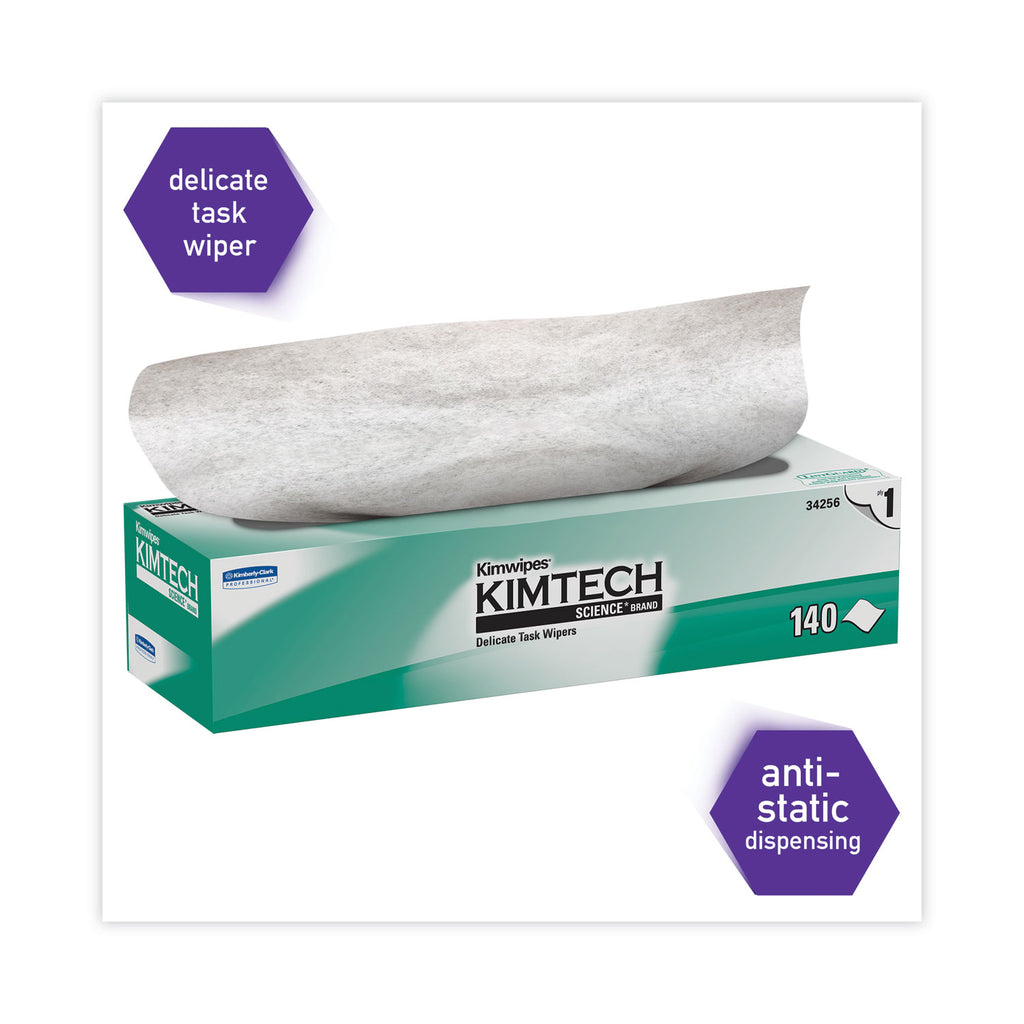 Kimwipes Delicate Task Wipers, 1-Ply, 14.7 x 16.6, Unscented, White, 144/Box - 