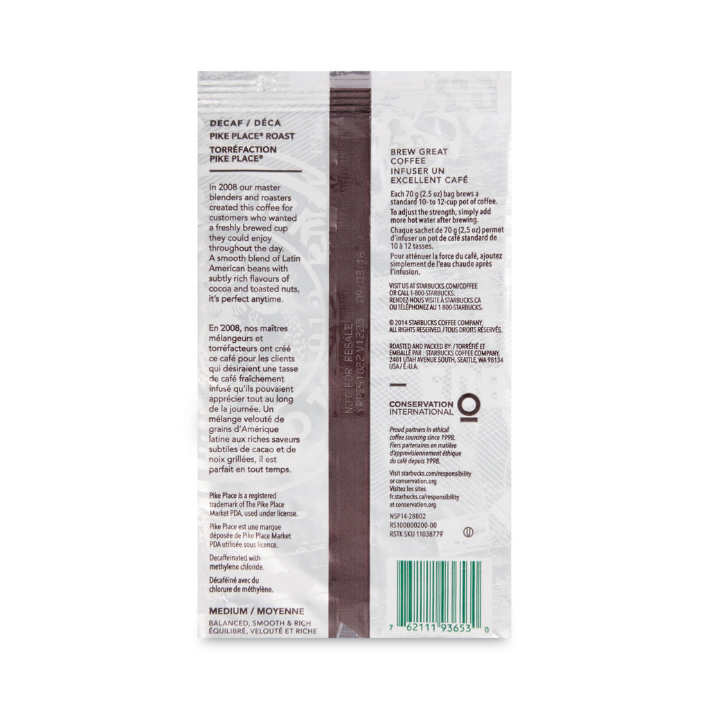 Coffee, Pike Place Decaf, 2 1/2 oz Packet, 18/Box
