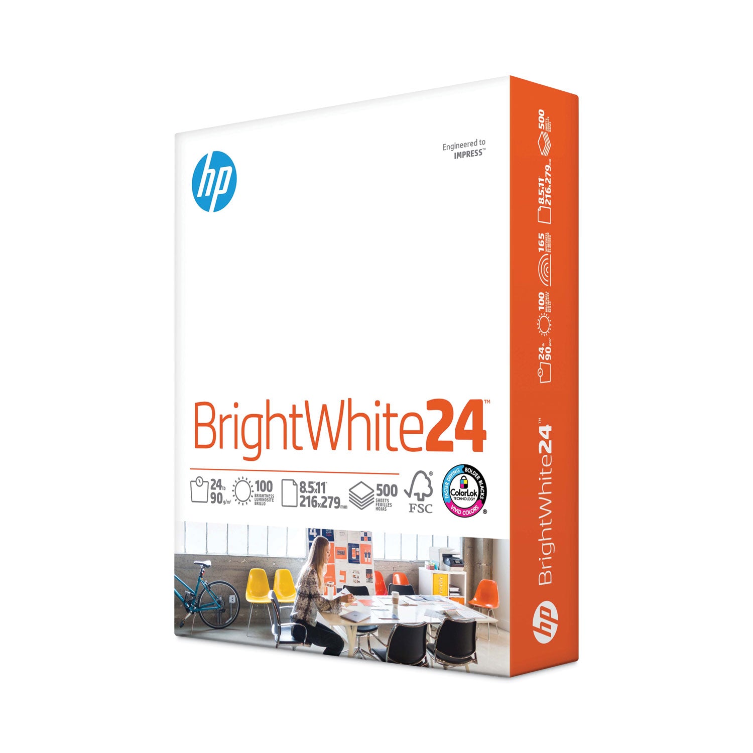 Brightwhite24 Paper, 100 Bright, 24 lb Bond Weight, 8.5 x 11, Bright White, 500/Ream - 